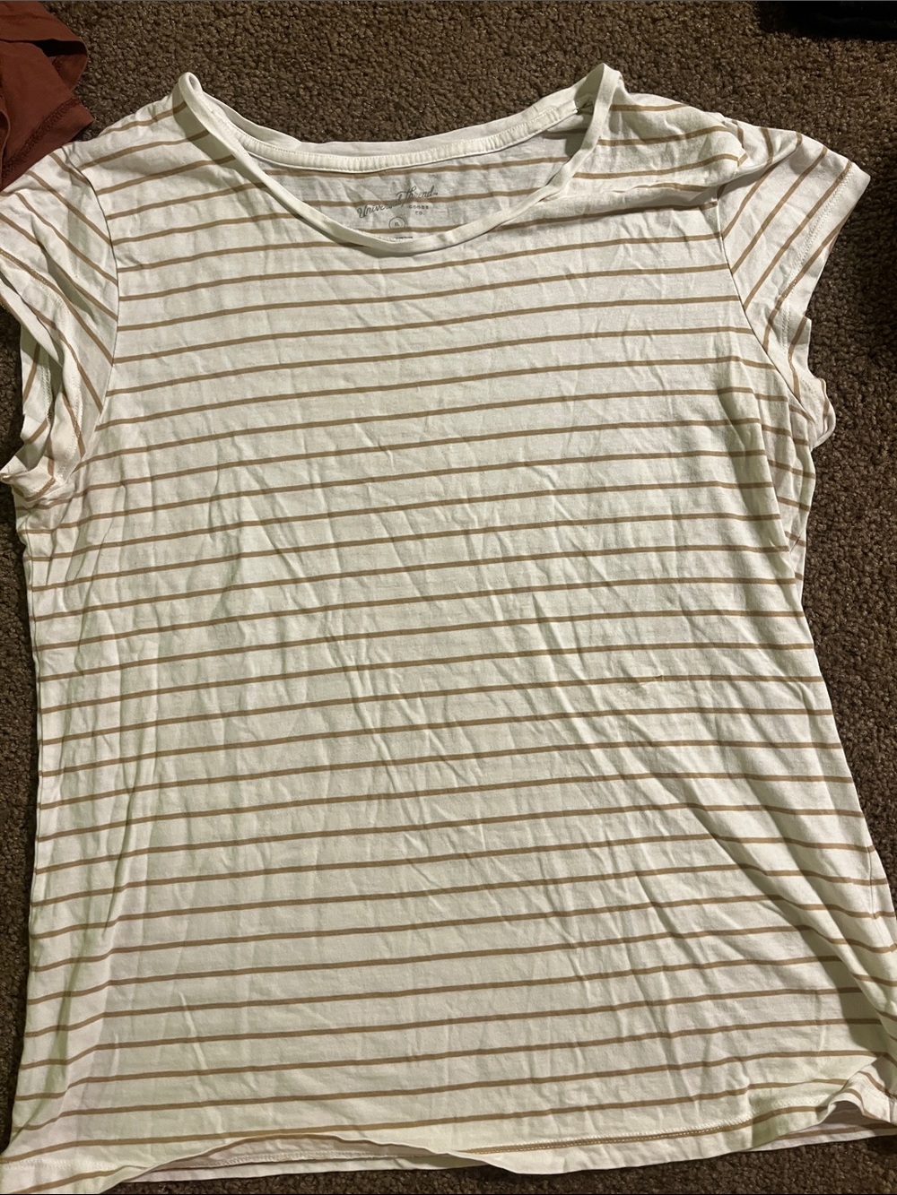 Universal Thread Women's Short Sleeve Striped Tee - White and Tan